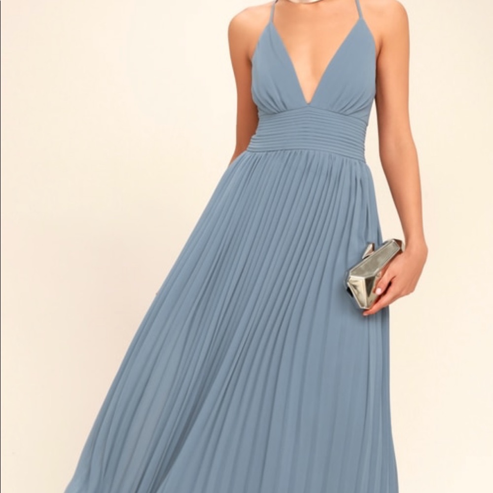 LULUS Depths of my love Dusty Blue Maxi Dress